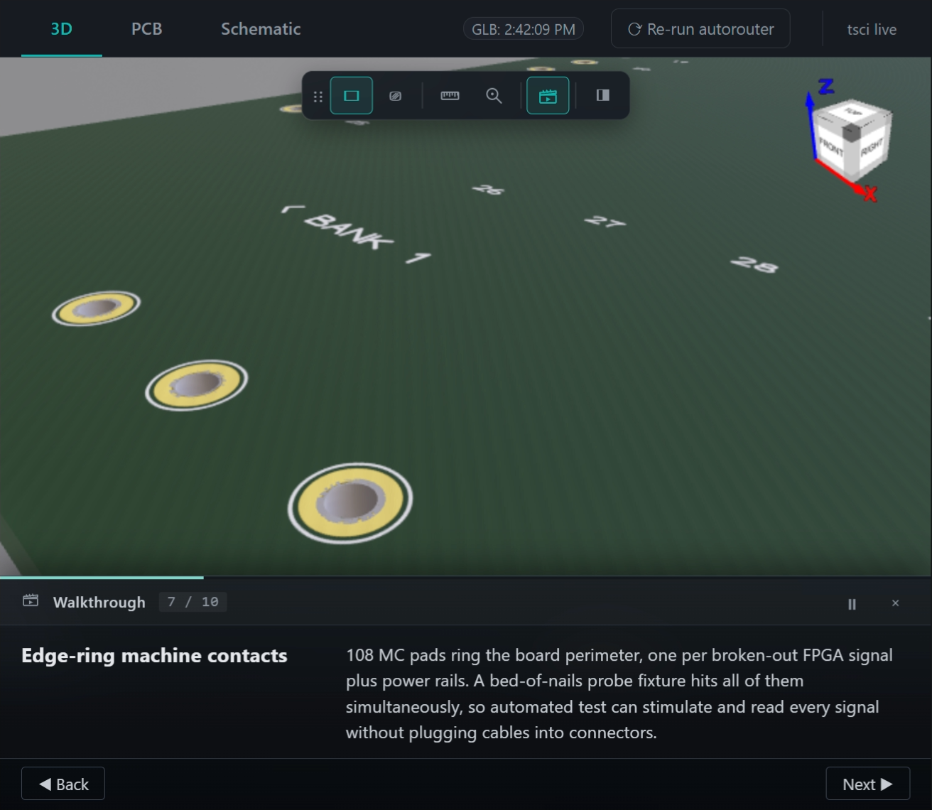 Walkthrough Demo — edge-ring machine contacts step with 6-waypoint flyover animation