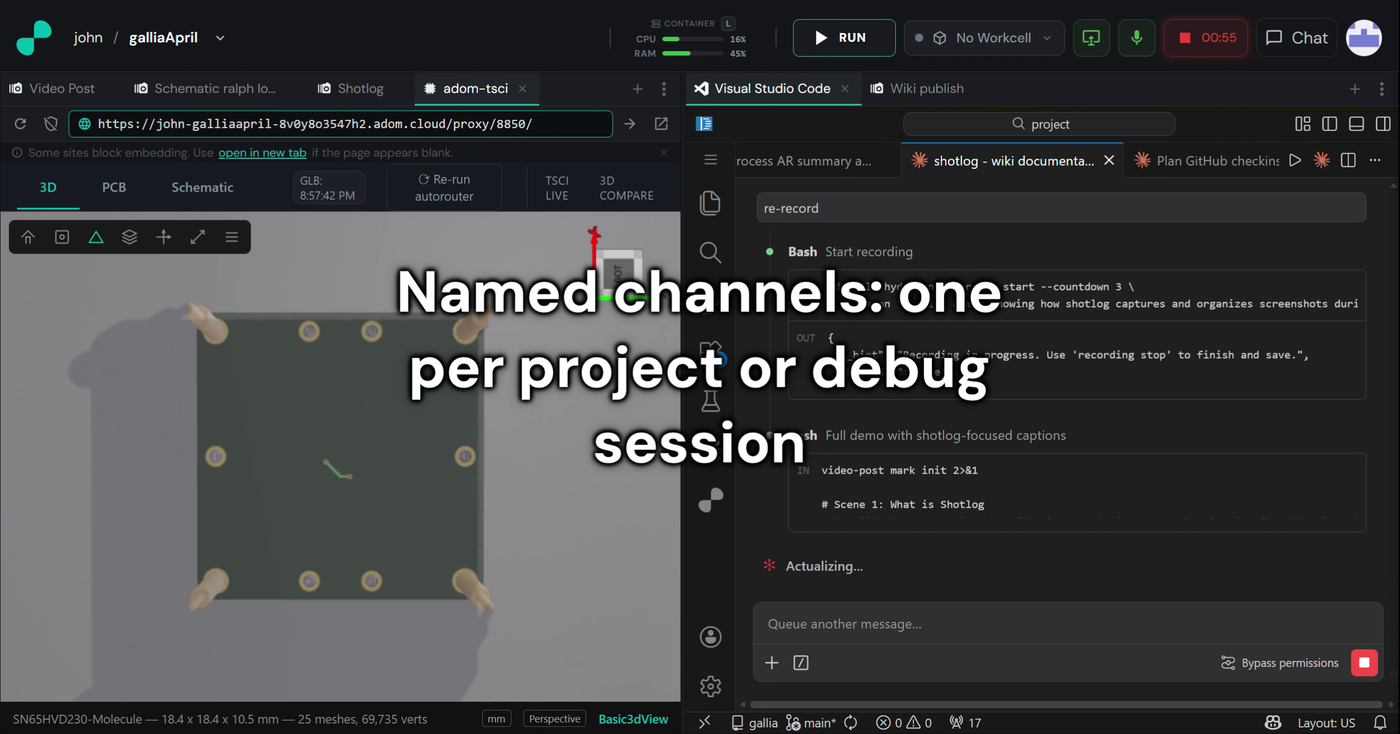 Named channels: organize screenshots by project or debug session