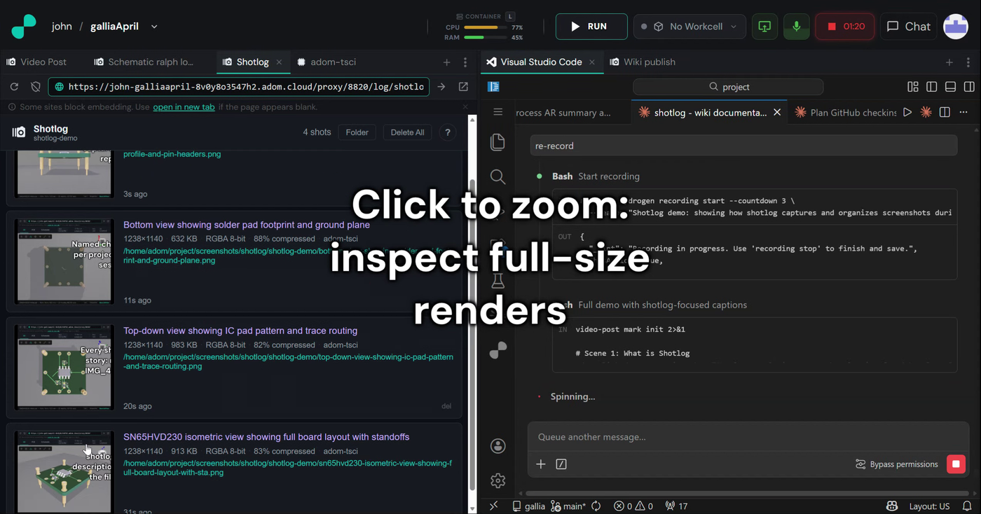 Timeline with 4 ralph loop screenshots and click-to-zoom