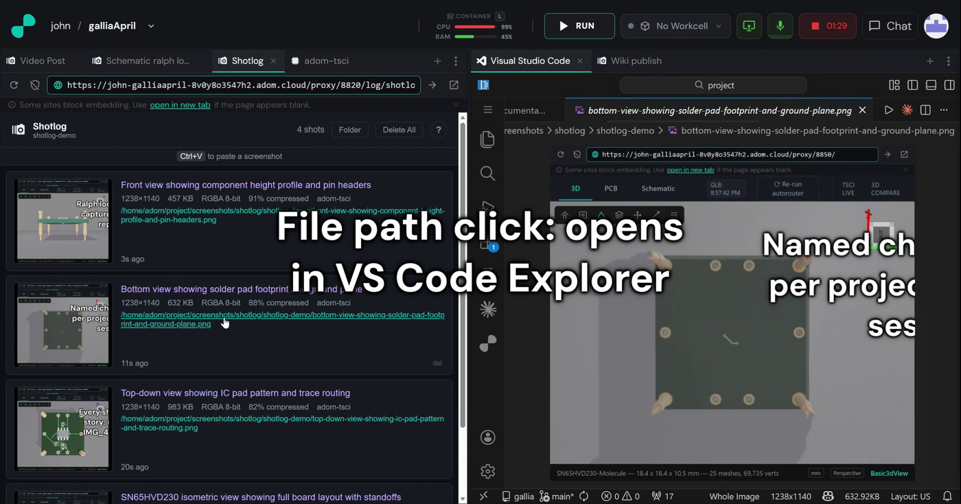 File path click opens screenshots directly in VS Code Explorer