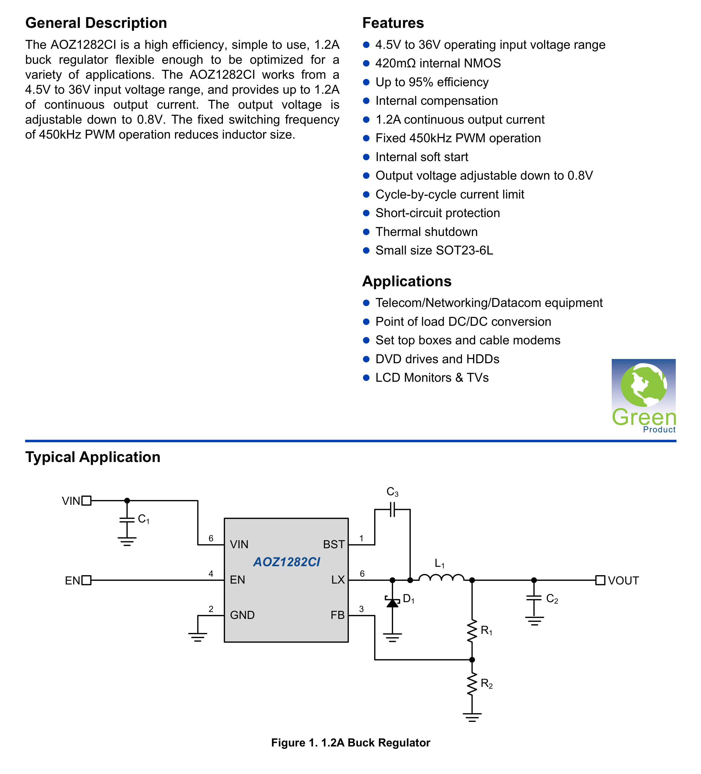 AOZ1282CI — 1.2 A Simple Buck Regulator