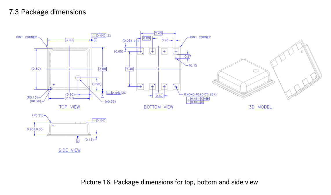 package dimensions for top bottom and side view