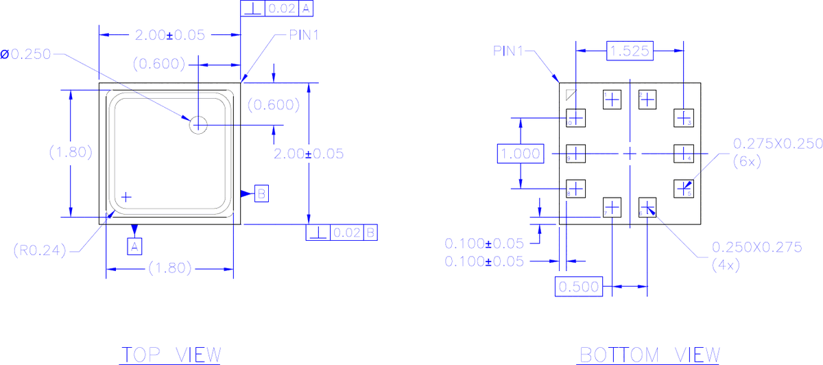 Package outline dimensions (top and bottom view)