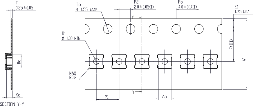 Tape and reel dimensions
