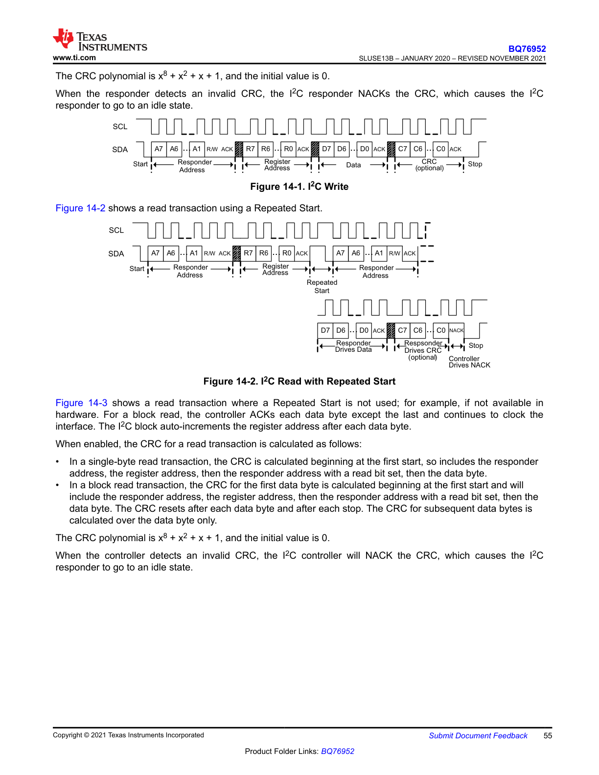 I2C write and repeated-start read transactions