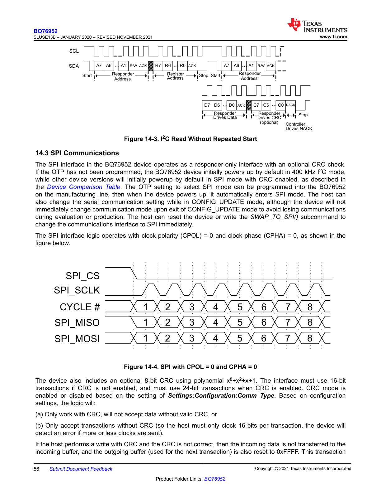 I2C read without repeated start and SPI mode timing