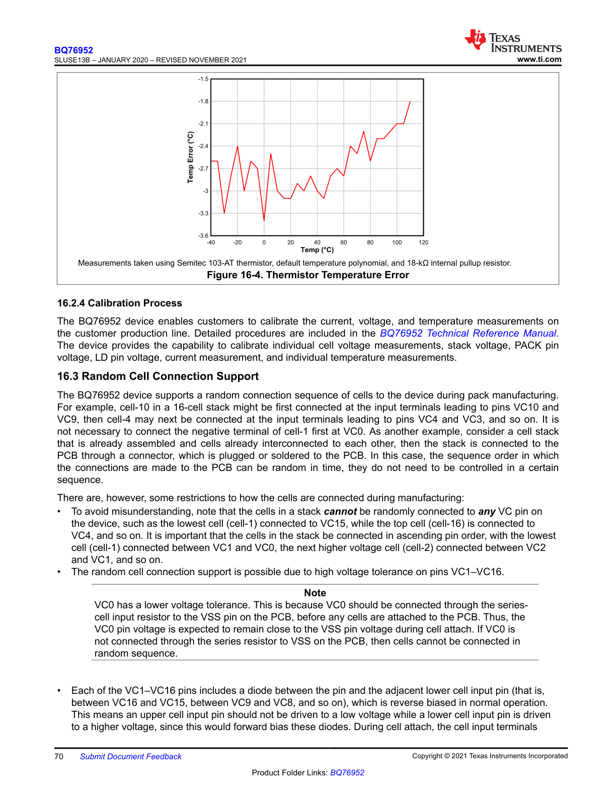 Thermistor temperature error plot and random cell connection guidance