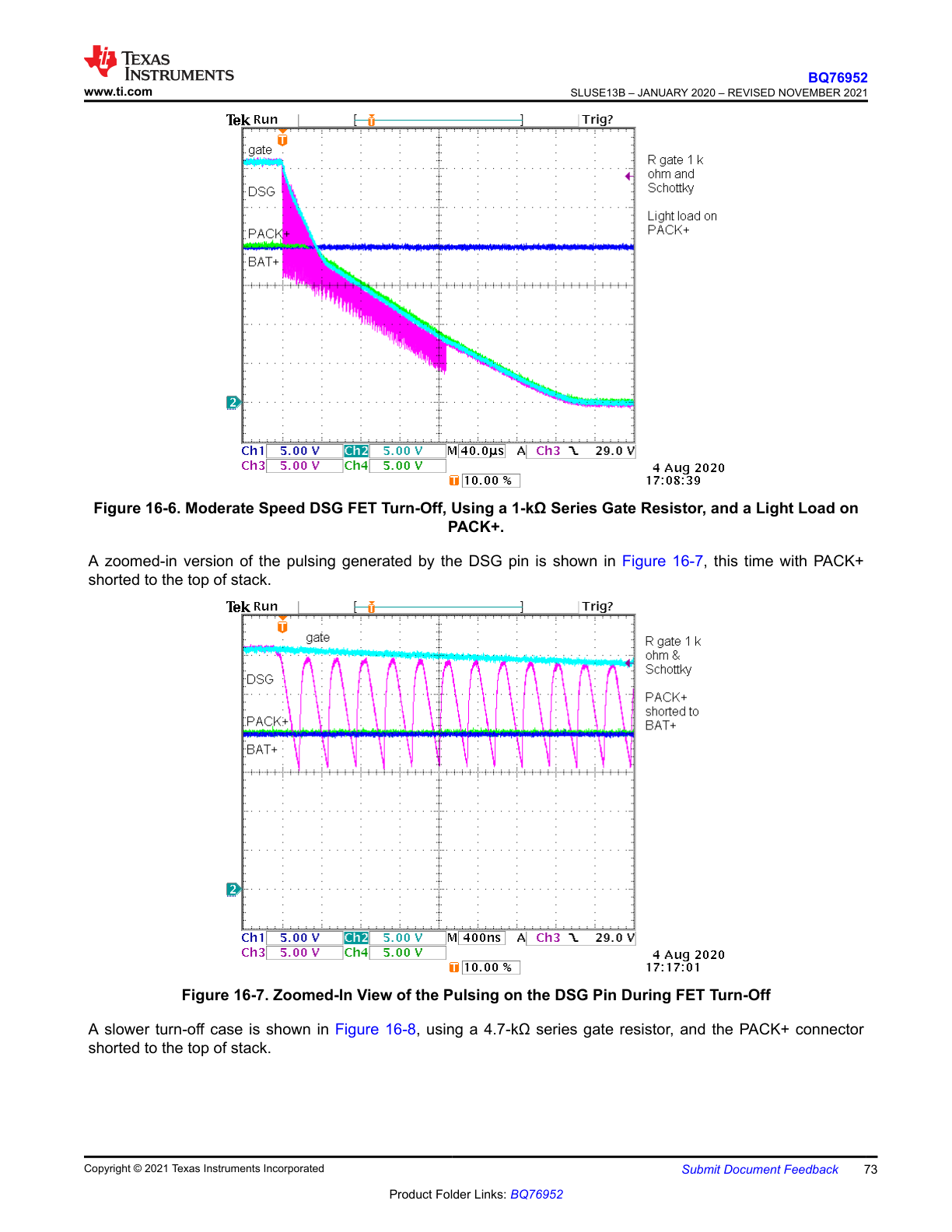 Moderate-speed DSG FET turn-off behavior