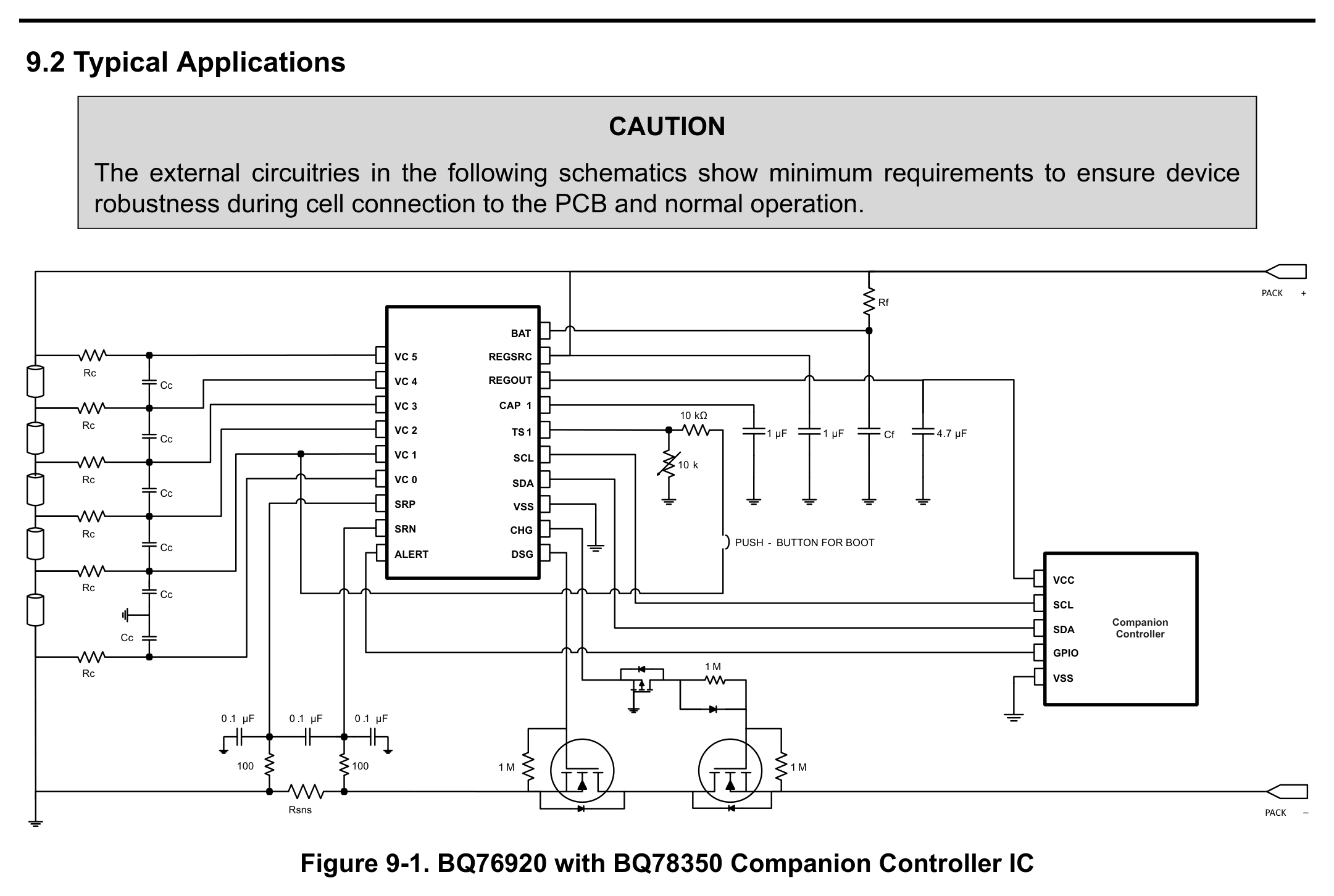 BQ76920 application circuit with BQ78350 companion controller